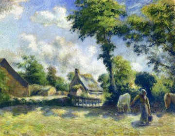  was Kunst - Landschaft bei Melleray Frau Wasser trägt  1881 Camille Pissarro pferde